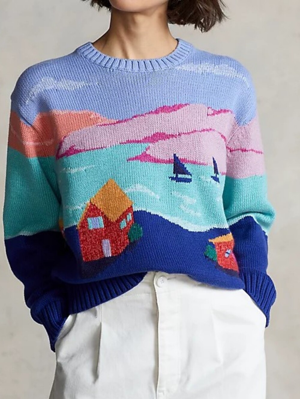 Polo Ralph Lauren Pastel Scenic Graphic Crewneck Intarsia Knit Sweater